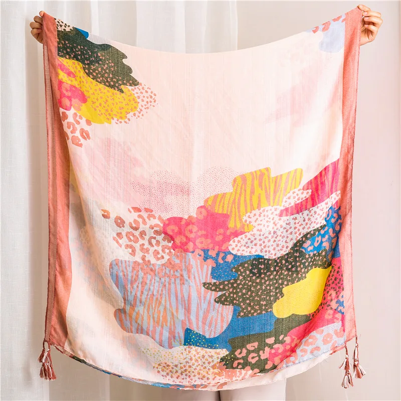 2019 Hot Sale Beautiful Leopard Tassel Scarves Shawls Cotton Ink Painting Beach Wrap Scarf Hijab Muffler Free Shipping |