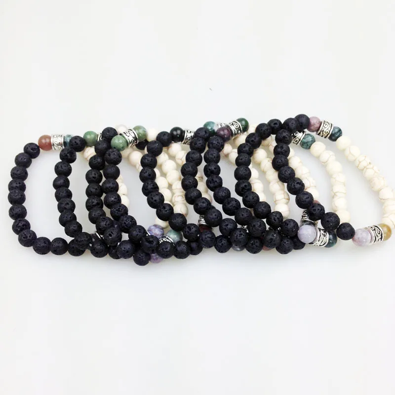 Мужские черные лавовые камни SN0056 пирит и белый Howlite успокаивающие лечебные