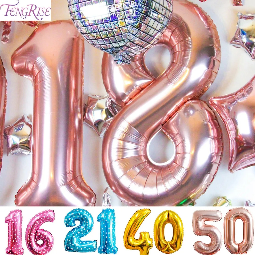 FENGRISE 18th 20th 21st 30th 40th 50th День рождения воздушные шары юбилейный шар цвета розового