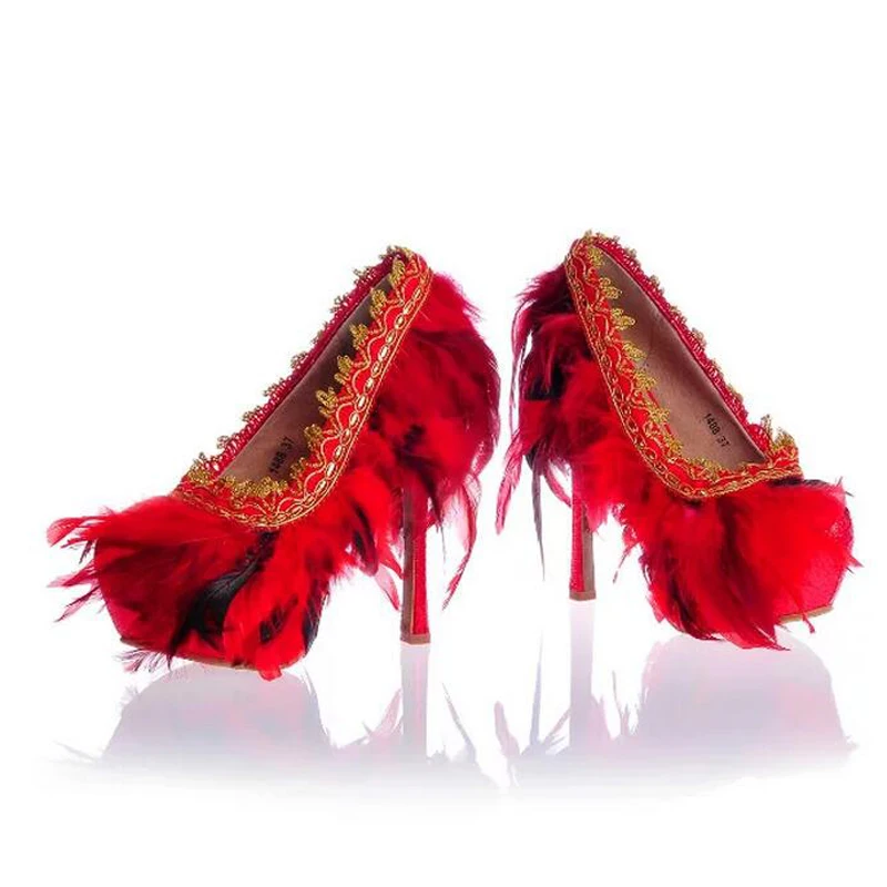Туфли-лодочки женские на высоком каблуке пикантная красная обувь ручной работы с