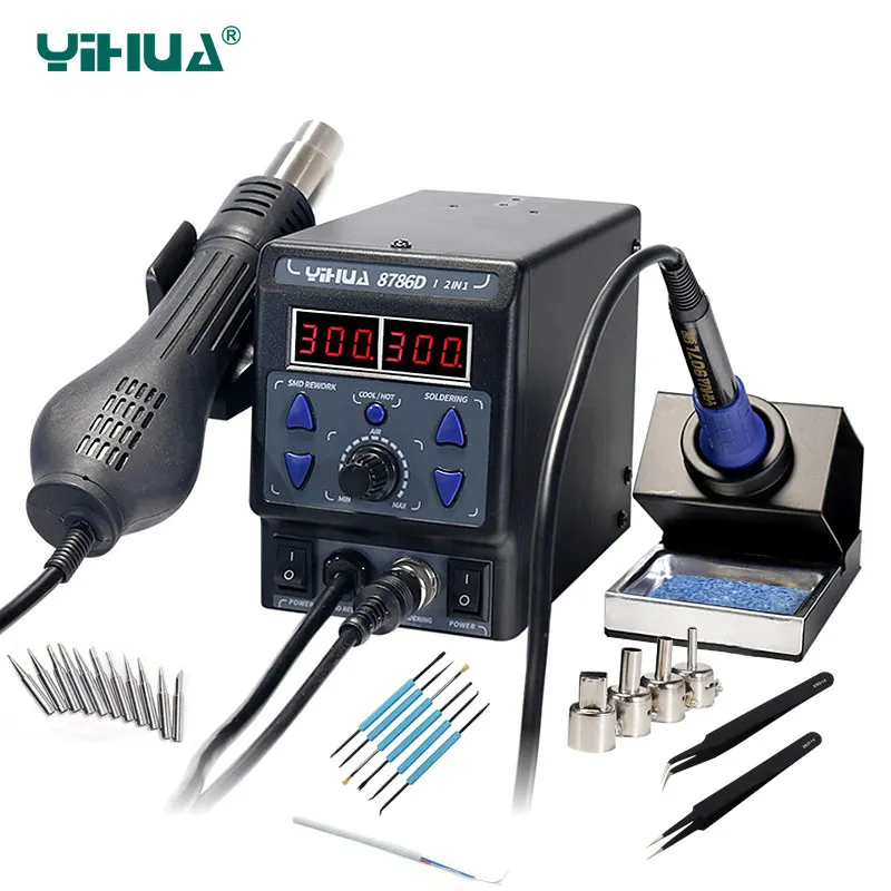 

Паяльная станция YIHUA 8786D, светодиодный дисплей 2 в 1, паяльник с горячим воздухом 700 Вт, паяльная станция BGA