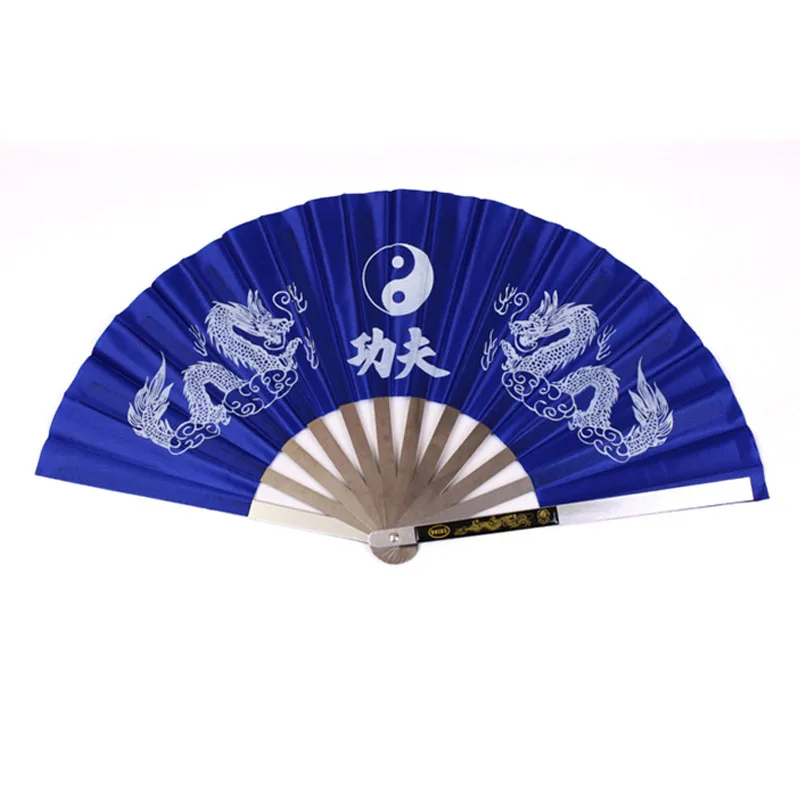 Складной вентилятор из нержавеющей стали Tai Chi Fan кунг-фу ушу для спортивного шоу, декоративный вентилятор для фитнеса ушу, Китайская традиционная - Color: Blue