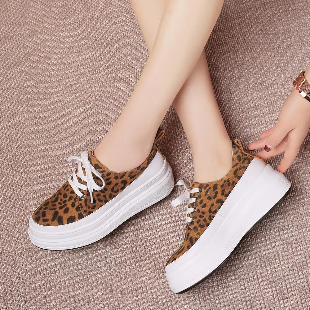 Туфли ANNYMOLI женские с леопардовым принтом замшевые плоская подошва на шнуровке