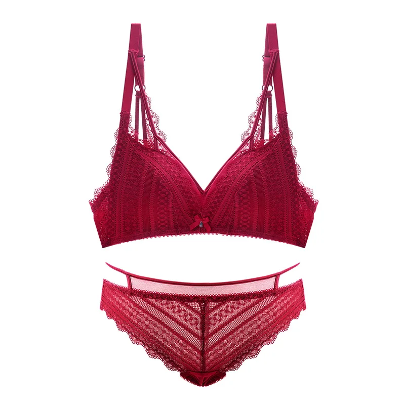 red bra set Meizimei комплект с бюстгальтером, тонкое кружевное короткое сексуальное белье, цветочный бюстгальтер, бюстгальтер для молодых девушек, бюстгальтер для женщин, супер пуш-ап трусики, маленькая грудь - Цвет: red bra set
