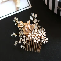 charming bridal flower hair comb gold leaf wedding hair piece accessories women jewelry