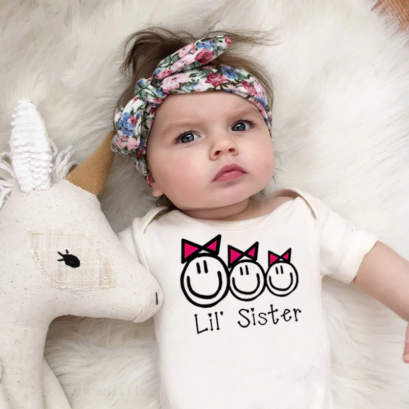 Детский хлопковый комбинезон DERMSPE с коротким рукавом надписью Lil Sister для