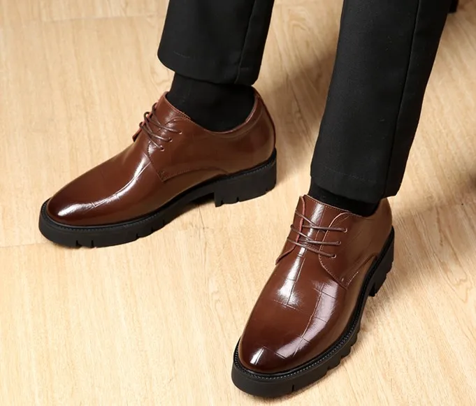 PU lining 10cm brown Новая мужская повседневная обувь, увеличивающая рост 6 см/8 см/10 см, модная мужская обувь на толстой платформе, свадебные мужские деловые туфли, увеличивающие рост - Цвет: PU lining 10cm brown