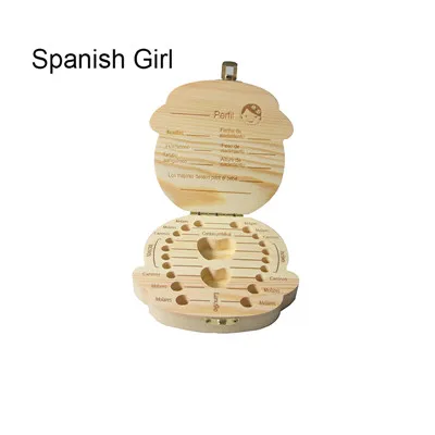 Spanish Girl Leewince коробка для хранения зубов, органайзер для детей, деревянная коробка для хранения молочных зубов, отличные подарки для детей 3-6 лет, креативный для испанских, русских и английских языков - Цвет: Spanish Girl