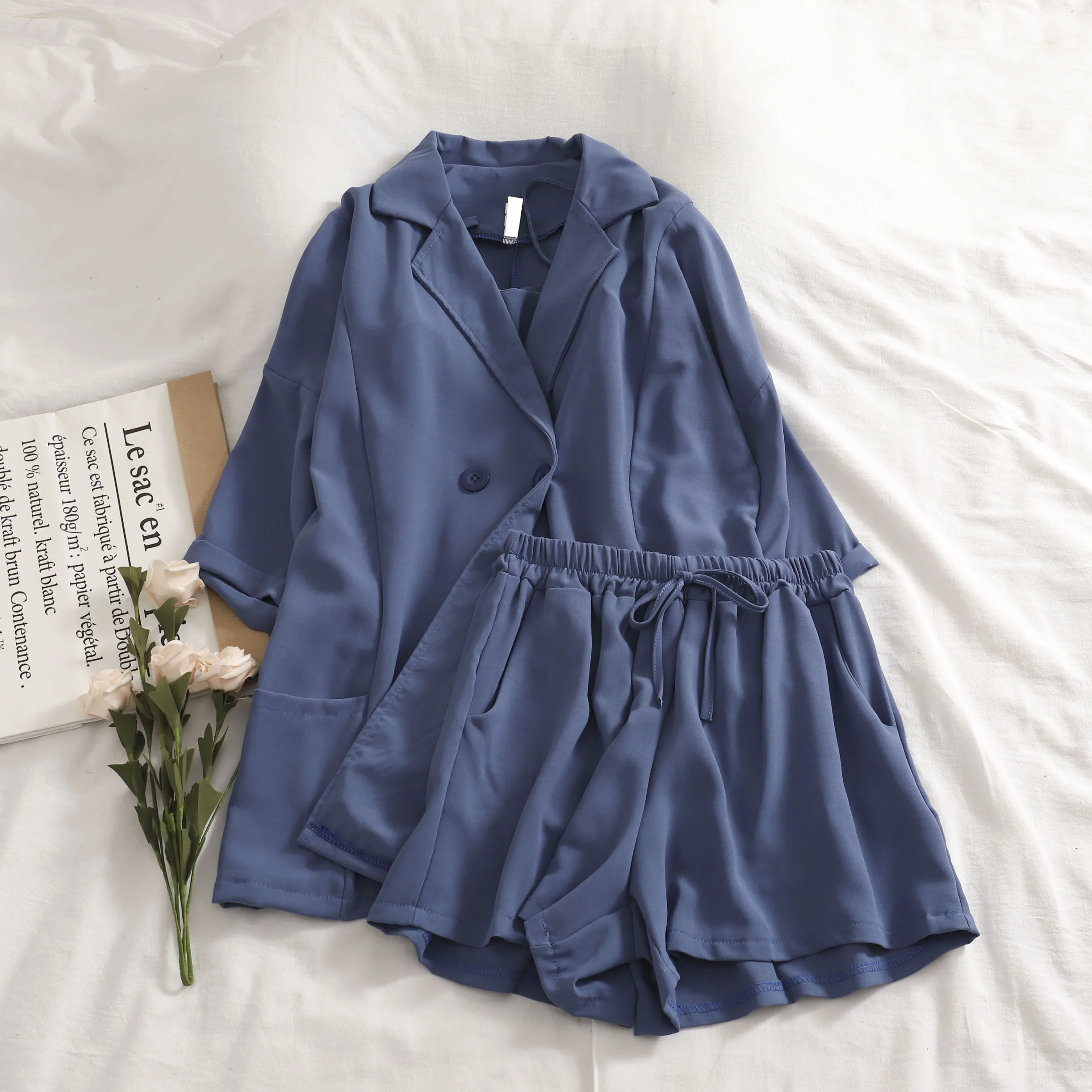 Женский костюм тройка Gaganight однотонный блейзер с коротким рукавом в Корейском