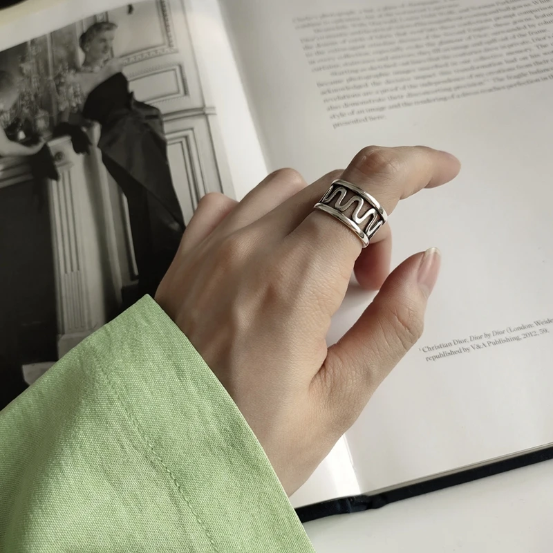 LouLeur, 925 пробы, серебряное, Открытое кольцо, винтажная линия, змеевидные кольца, модные, для девушек, модные, простые кольца для женщин, Серебряное ювелирное изделие