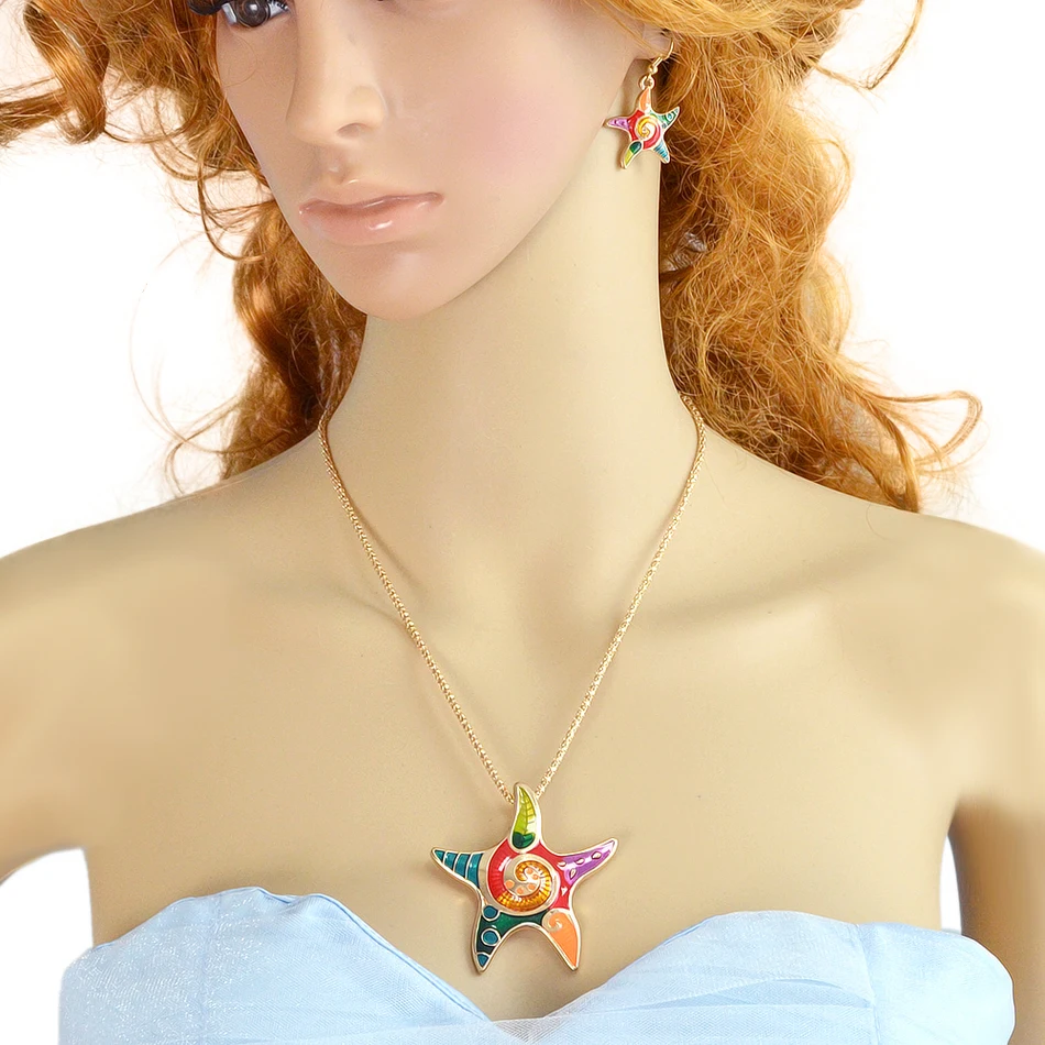 Бижутерия женский цвет серебристый Золотой-Цвет цепь с Цвет ful эмаль звезды кулон