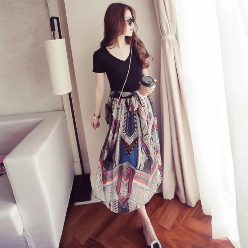 Для женщин летние платья Мода чешского Стиль цветочный Рисунок Платье туника