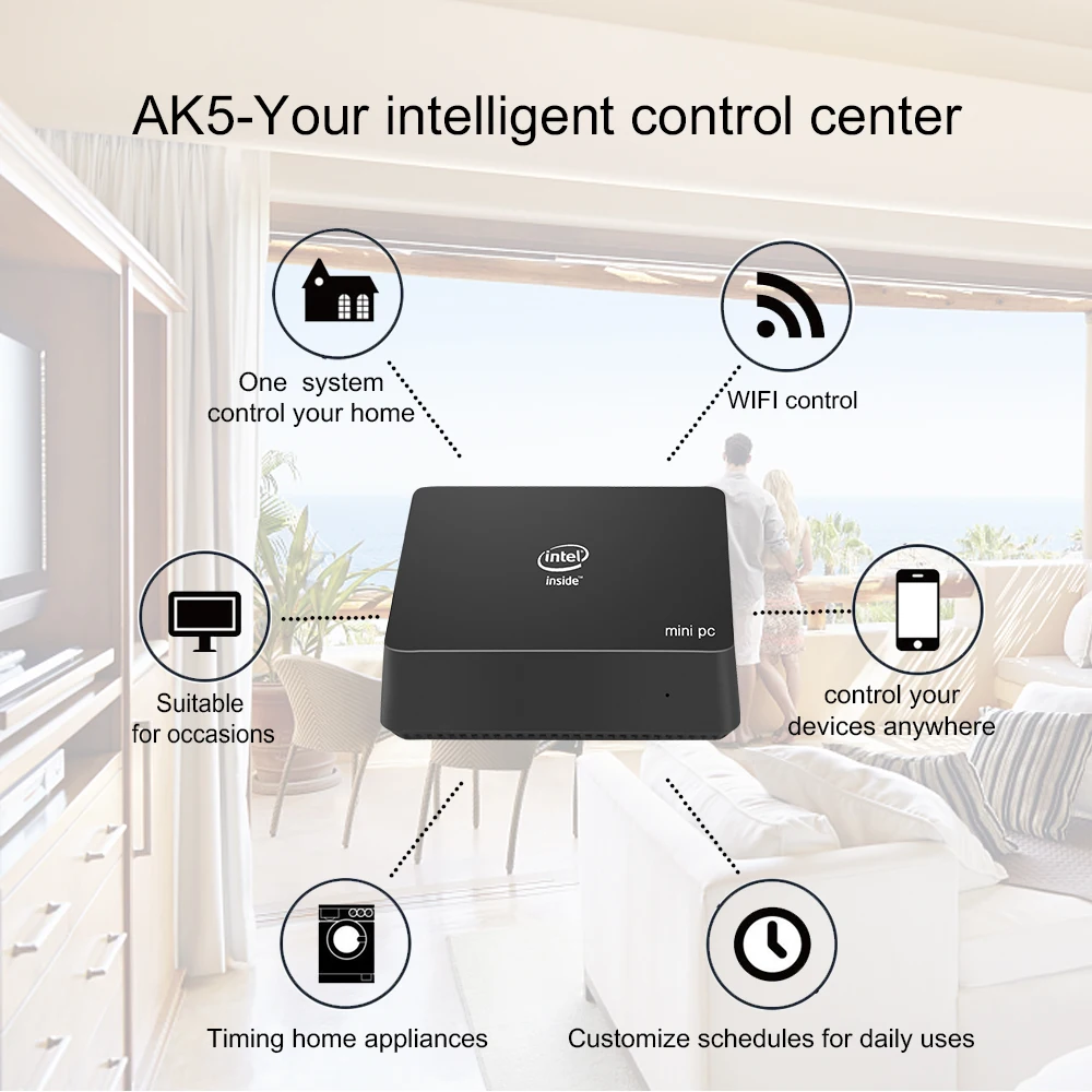 Мини ПК AK5 с двумя экранами Intel Apoll Lake J3455 Win10 4 Гб ОЗУ 64 ПЗУ 2 * USB 3 0 WIFI G/5G BT|Мини ПК| |