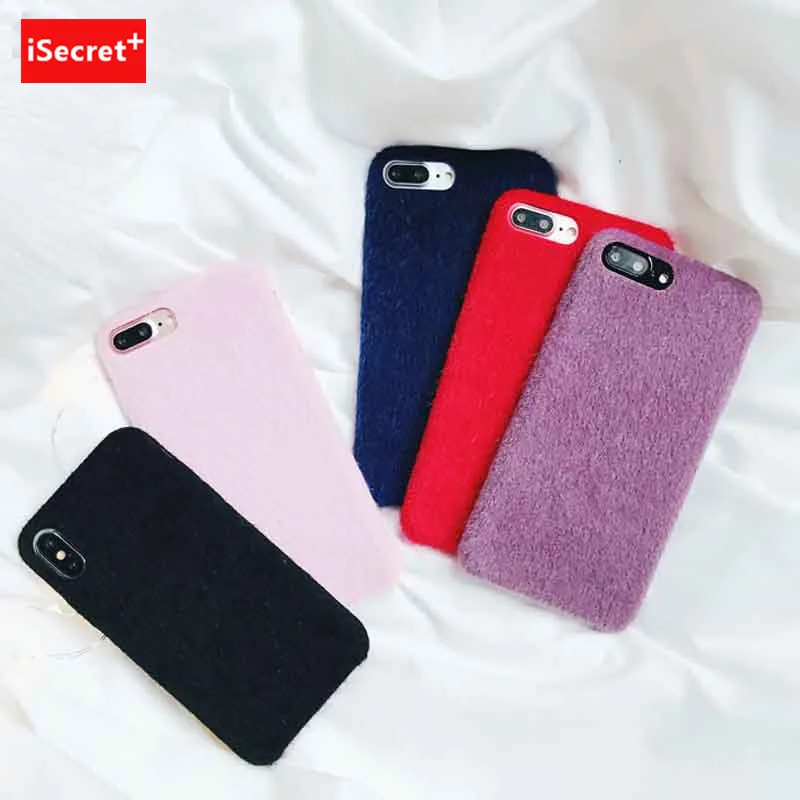Чехол для телефона iPhone 8 8plus зимние теплые плюшевые фланелевые пушистые меховые