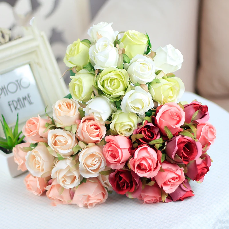 12pcs/lots Artificial Rose Flowers Wedding bouquet White Pink Thai Royal Silk flowers Home Decoration Party Decor | Дом и сад