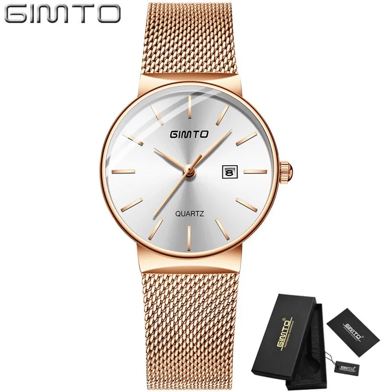 Rose Gold White Box Стильные черные повседневные женские часы минимализм из нержавеющей стали уникальные модные женские часы Япония Кварцевые водонепроницаемые часы для влюбленных - Цвет: Rose Gold White Box