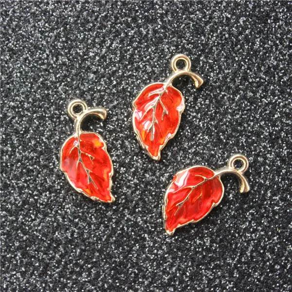 20 штук, высокое качество, золотой цвет, цинковый сплав, цветные, эмаль, милые Подвески в виде листьев, ручная работа, подвеска, сделай сам, серьги, фурнитура - Окраска металла: Red