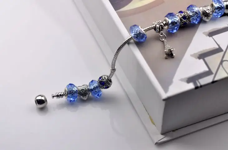 New Eiffel Tower Metal Crystal Beads Charm Bracelet Femme For Women Silver Plated Prata 925 Bracelets &amp Bangles Pulseras Jewelry |