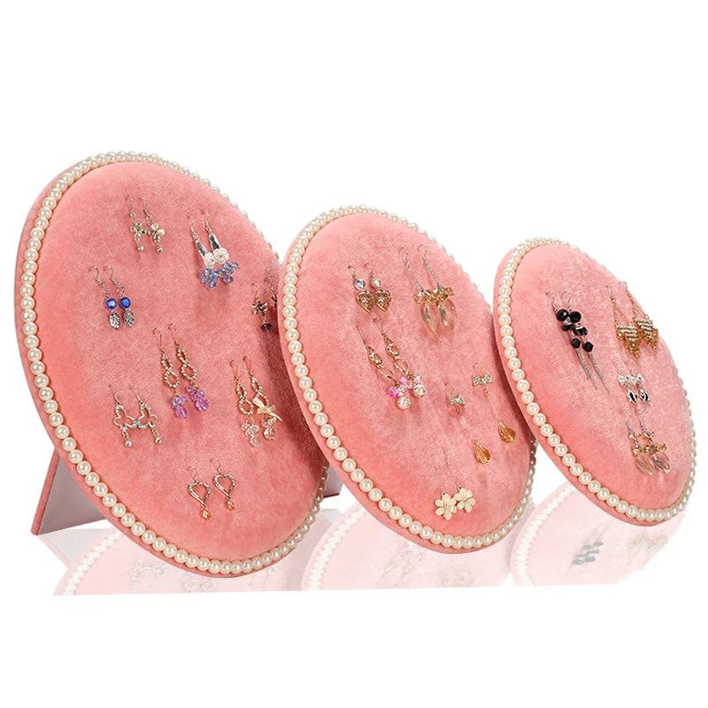 

Mordoa 3pcs/set Quality Velvet Ellipse Pendant Display Stand Necklace Display Rack Earring Showcase Jewelry Display Props