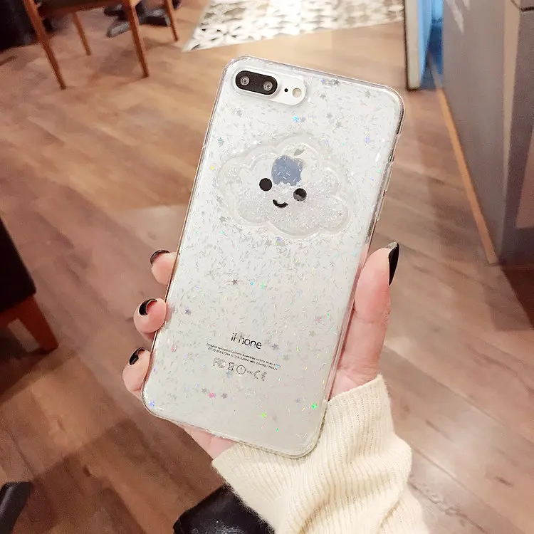 3D Блестящий чехол с облачным сердцем для iPhone X XS max xr прозрачный мягкий