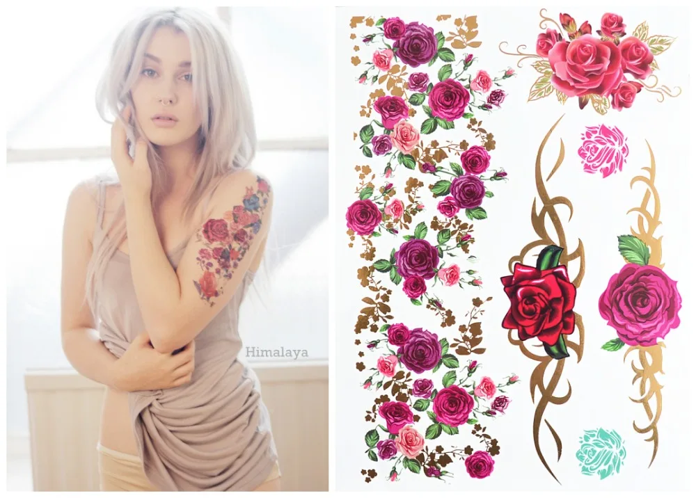 Лучшая трендовая Татуировка #388 в стиле бохо с цветами и розой временная