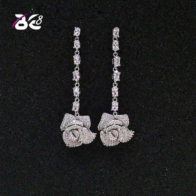 

Серьги-подвески Be 8 в Корейском стиле с фианитами класса ААА, длинные серьги в форме розового золота, украшения для свадебной вечеринки E546