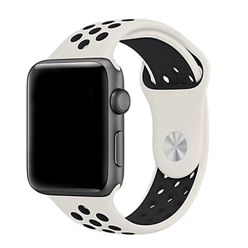 Antique white Black Брендовый резиновый ремень для apple watch, легкий светильник, гибкий дышащий силиконовый ремешок для iWatch, спортивный ремешок, официальный цвет - Цвет ремешка: Antique white Black