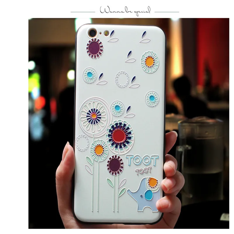 3D Three-Dimensional Relief For iphone 7 Case Hippo Elephant Cat Flower Pattern iPhone 6 6S 8 plus X Soft Silicone |