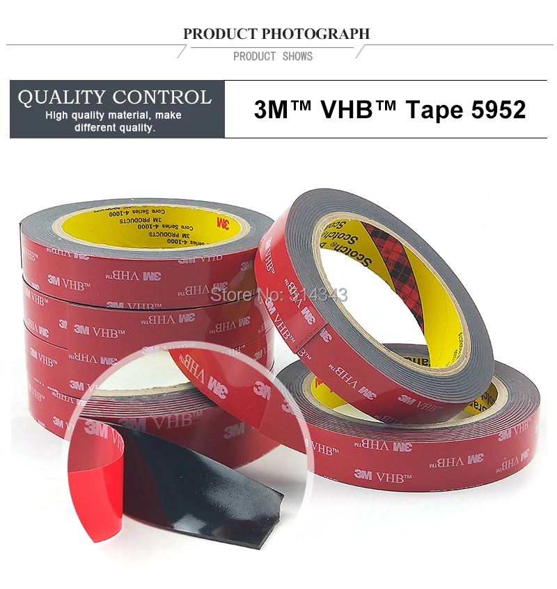 3M VHB 5952 двухсторонняя чувствительная к давлению клейкая акриловая поролоновая лента, темно-серый цвет, толщина 1,1 мм, 20 мм* 3 м, 1 рулон/партия