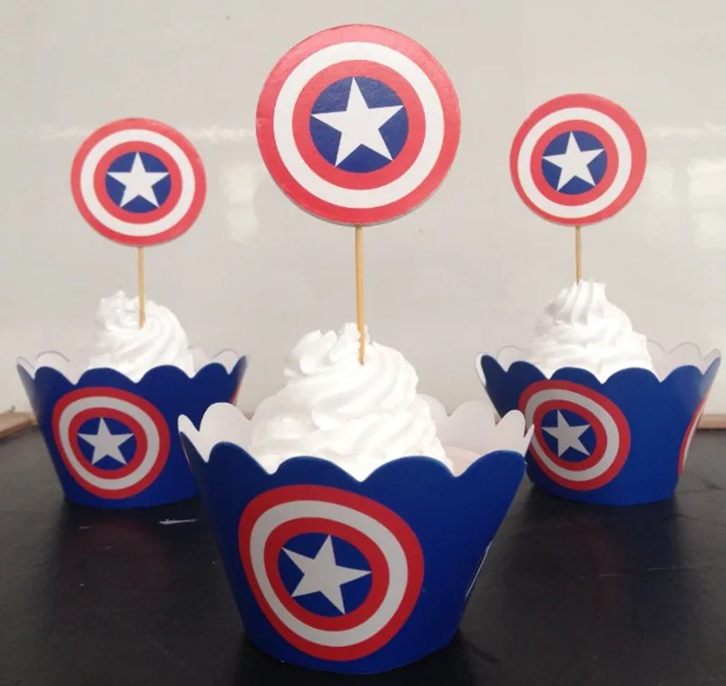 Капитан Америка Кекс Обертку и Топпер Свадебный День Рождения Украшения | Дом сад