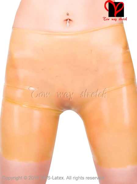 Plain Sexy Latex long leg boxer shorts Transparent Rubber Bermuda Bottoms KZ-011 XXXL