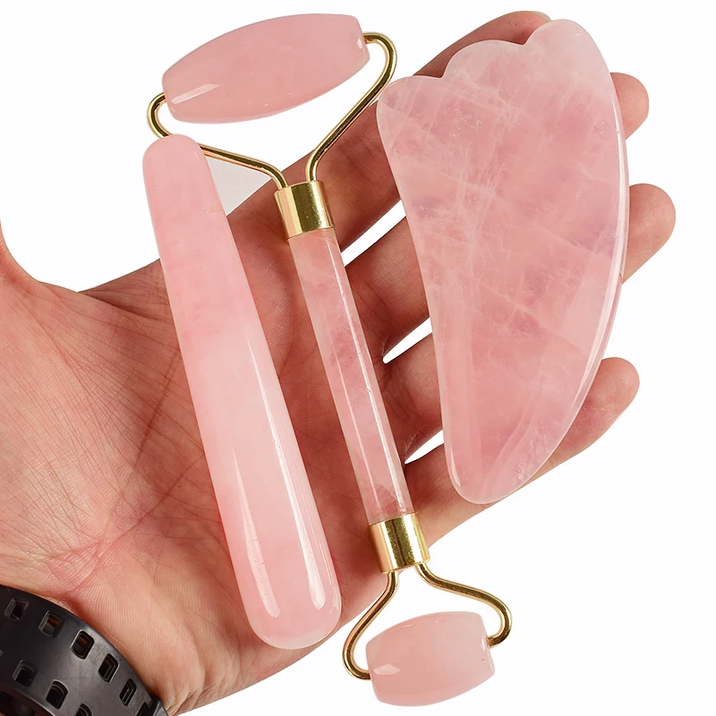 

Массажер для ног Jade Roller Gua Sha, набор инструментов из натурального розового кварца для лифтинга лица и ног, Acupuntura, царапины, йони-палочка, масса...