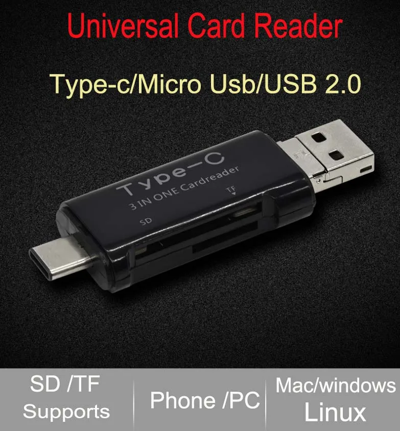 Универсальный кардридер для ПК и телефона 3 в 1 SD TF Micro USB 2 0/Micro USB/USB3.1 типа C|Кабели