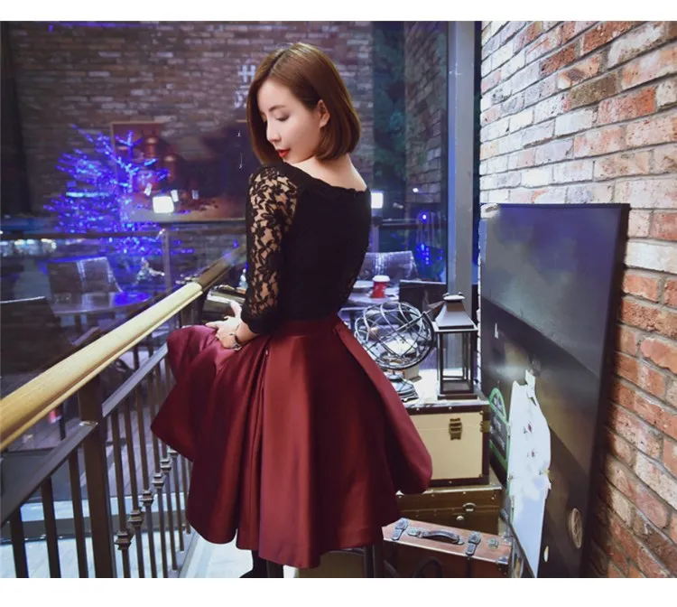 WHITNEY WANG 2018 Autumn Winter Fashion Elegant Colors Contrast Lace Patchwork Pleated Ball Gown Dress Women Party Dresses | Женская