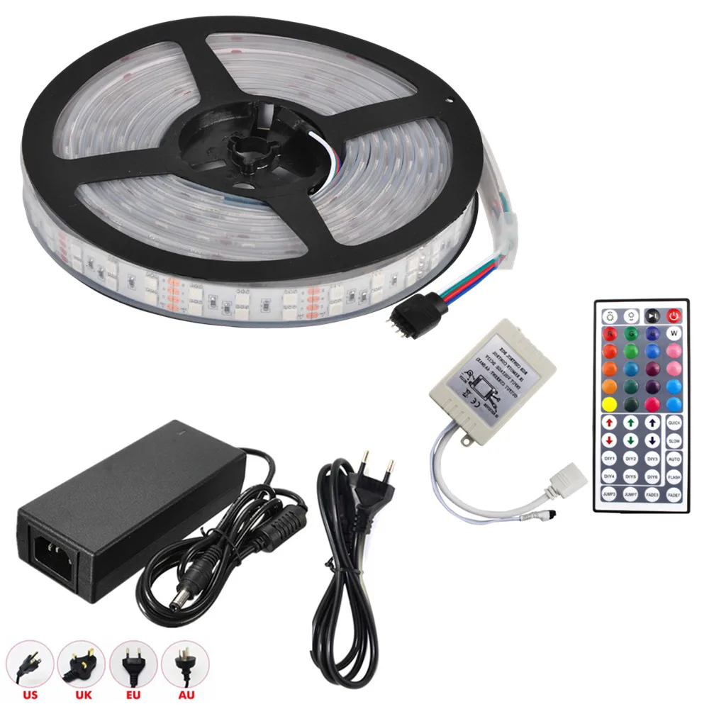 DC 12 V 600Led 120led/m Водонепроницаемая SMD 5050 RGB теплая белая светодиодная лента двухрядная гибкая лента с питанием и пультом дистанционного управления