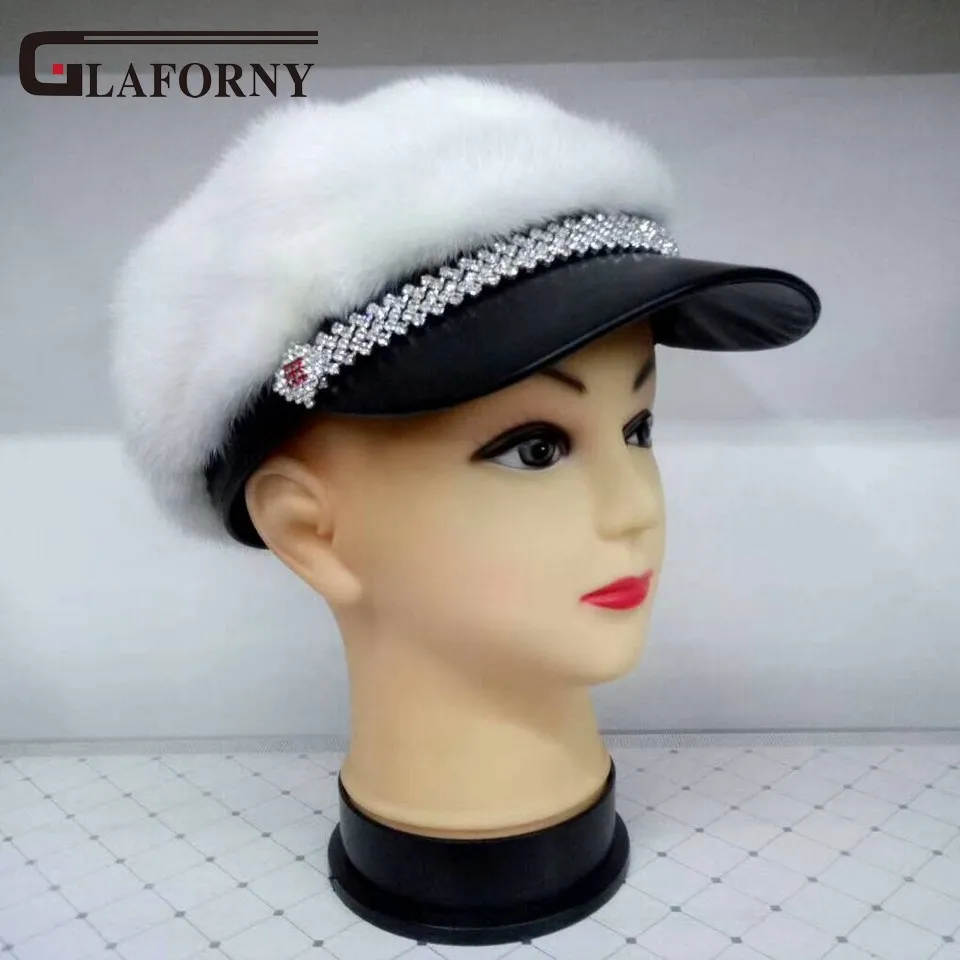 Glaforny, зимние меховые шапки, женская шапка из меха норки с бриллиантами,, модные козырьки из овчины, женская брендовая меховая шапка, хорошее качество