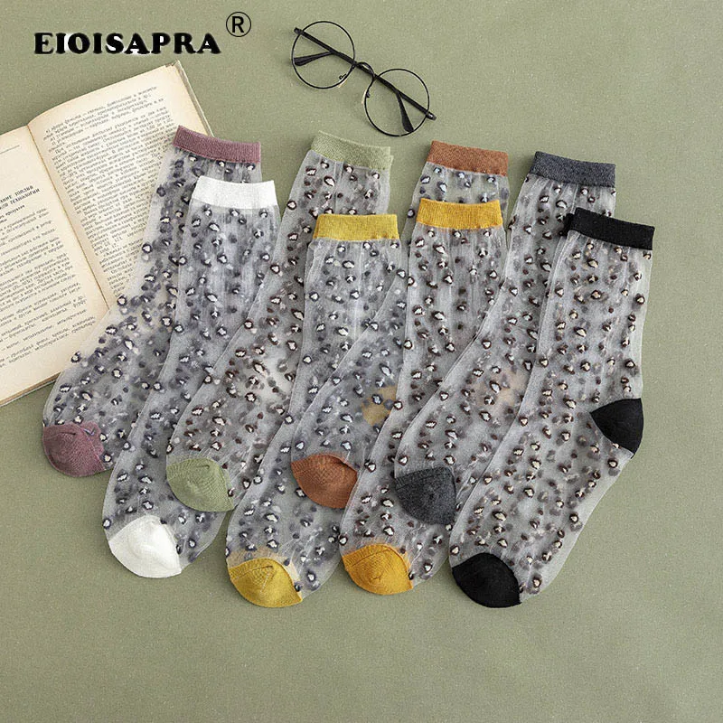 

Summer Socks Sexy Fashion Lace Floral Mesh Women Girl Socks Personality Thin Leopard Grain 8 Color Crystal Silk Ultrathin socks
