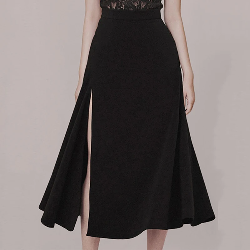 Max Spri 2019 New Style Women Sets O-neck Floral Lace Sleeveless Top Side Slit High Waist Midi Skirt |