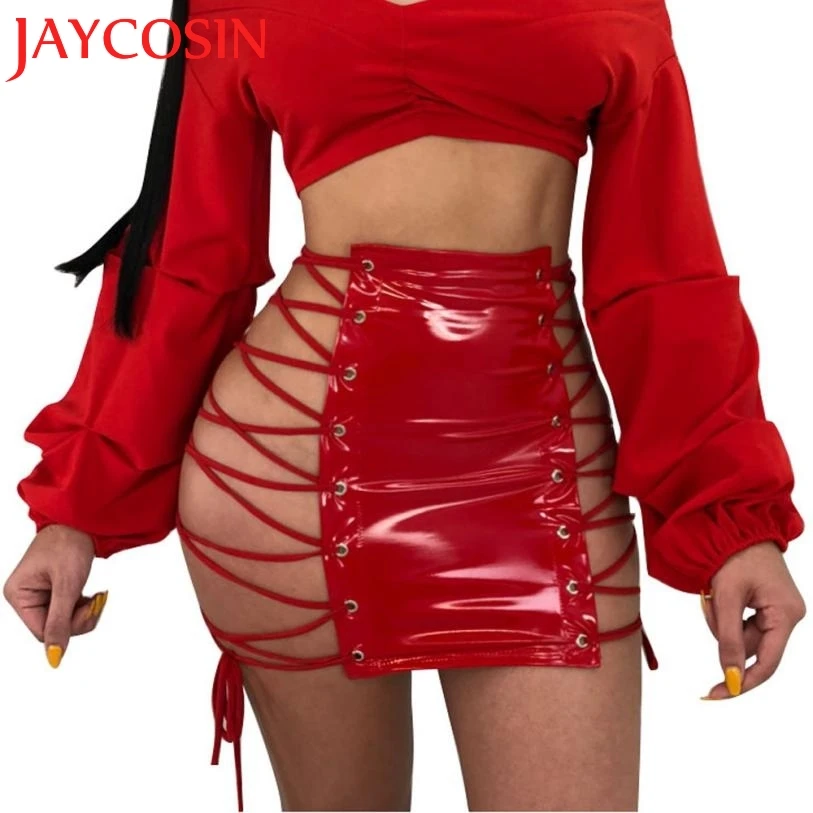 Женская кожаная гофрированная юбка JAYCOSIN бандажная Униформа с высокой талией 18