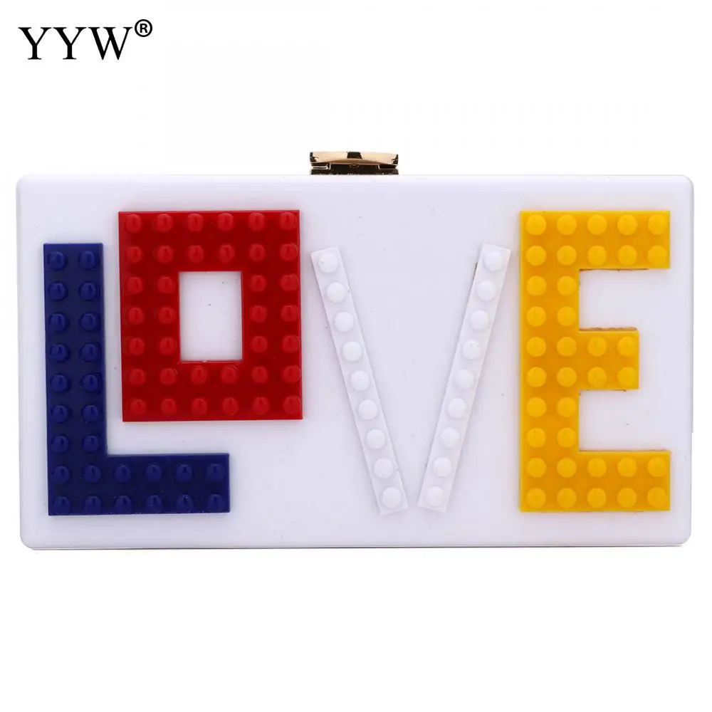 Белая акриловая сумка клатч для телефона вечерняя сумочка с надписью love женщин
