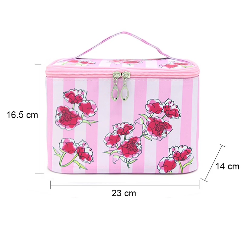 Вместительная косметичка в полоску с цветами Женская водонепроницаемая