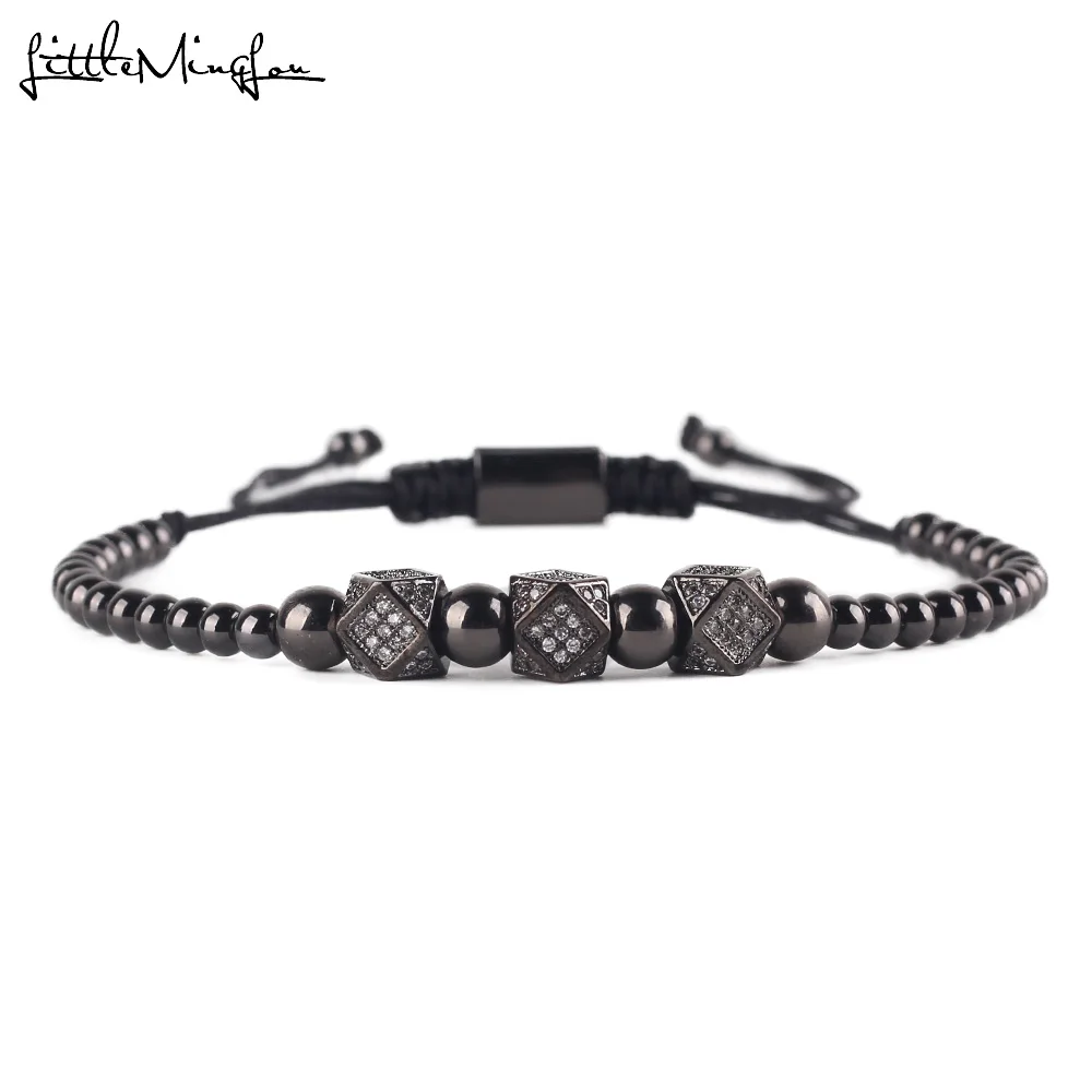

Little Minglou Luxury men Bracelet Pave Setting white CZ polygon Charm copper bead Macrame bracelets bangles for Men Jewelry