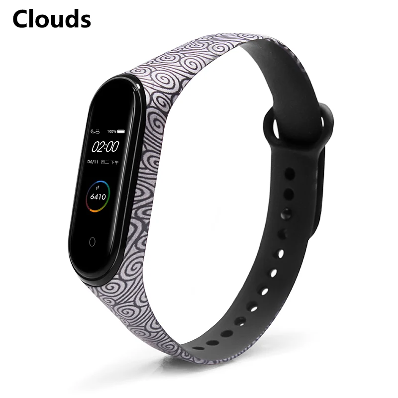 Clouds BOORUI Универсальный Miband 3 4 ремешок pulsera inteligente ремешок для xiaomi mi3 mi4 смарт-браслеты с разнообразными цветами - Цвет: Clouds