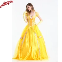 2018 adult yellow fancy princess dress cosplay costume palace dancing fancy dress maxi dress with petticoat