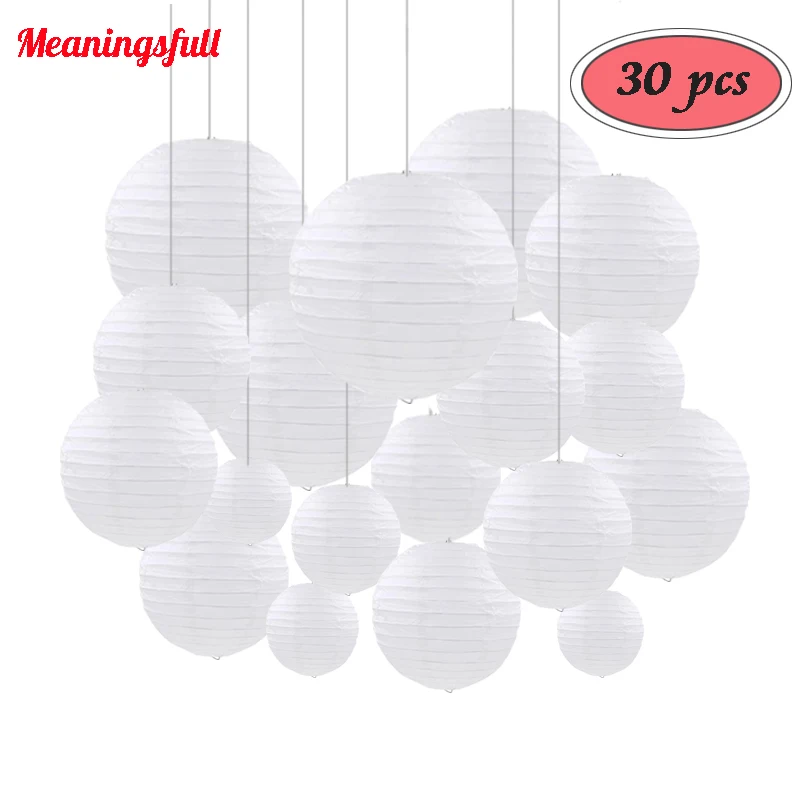 30 шт. смешанные 4-14 ''фонарики из белой бумаги Китайский Свадебный lanterne papier lampion Baby Shower День рождения Хэллоуин украшения