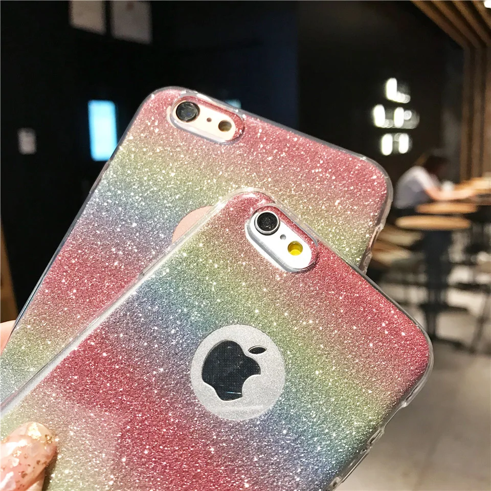 Блеск 2 в 1 силиконовая цветах радуги чехол для iPhone 6 s Plus SE 7 8 X XR XS MAX OnePlus 5 T Nokia 2018 ТПУ