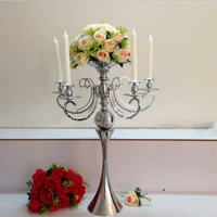 72cm tall silver 5 candle candelabra with flower bowl wedding decoration metal candle holders table centerpiece event decor