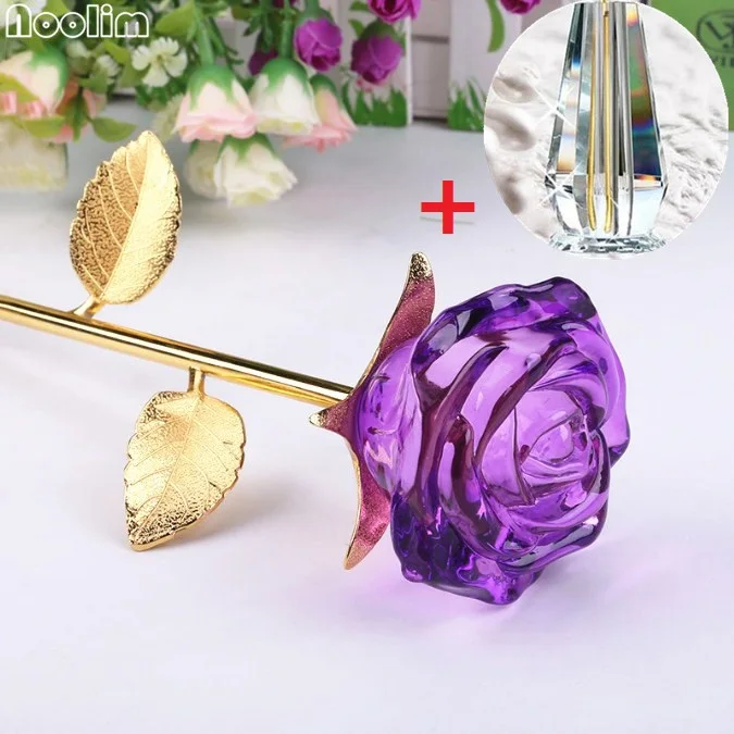 Purple A with Vase NOOLIM хрустальные статуэтки розы из стекла, ремесло, свадьба, день Святого Валентина, подарки, украшение стола, украшения - Цвет: Purple A with Vase