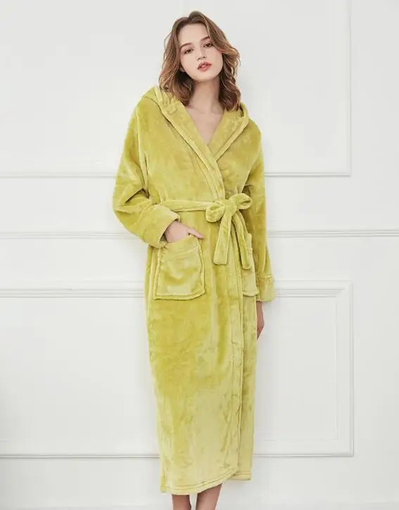 Winter Robe Female Velvet Robes Women Long Sleepwear Elegant Ankle-Length Ladies Beige Hooded ladies Bathrobe 3 color | Женская одежда