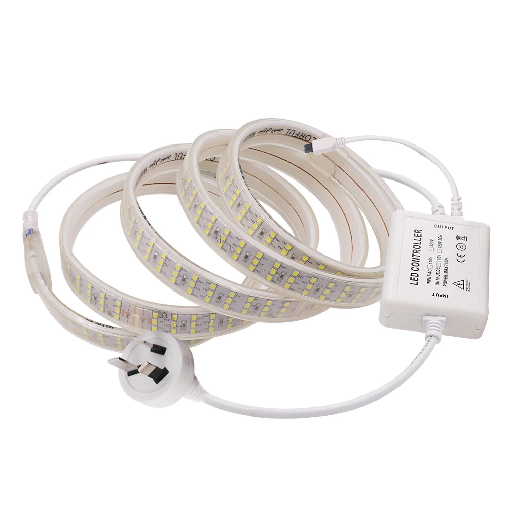 AC220V трехрядный светильник SMD 2835 Водонепроницаемая светодиодная лента супер яркая светодиодная лента с разъемом AU/EU/UK+ ИК-контроллер 11 клавиш